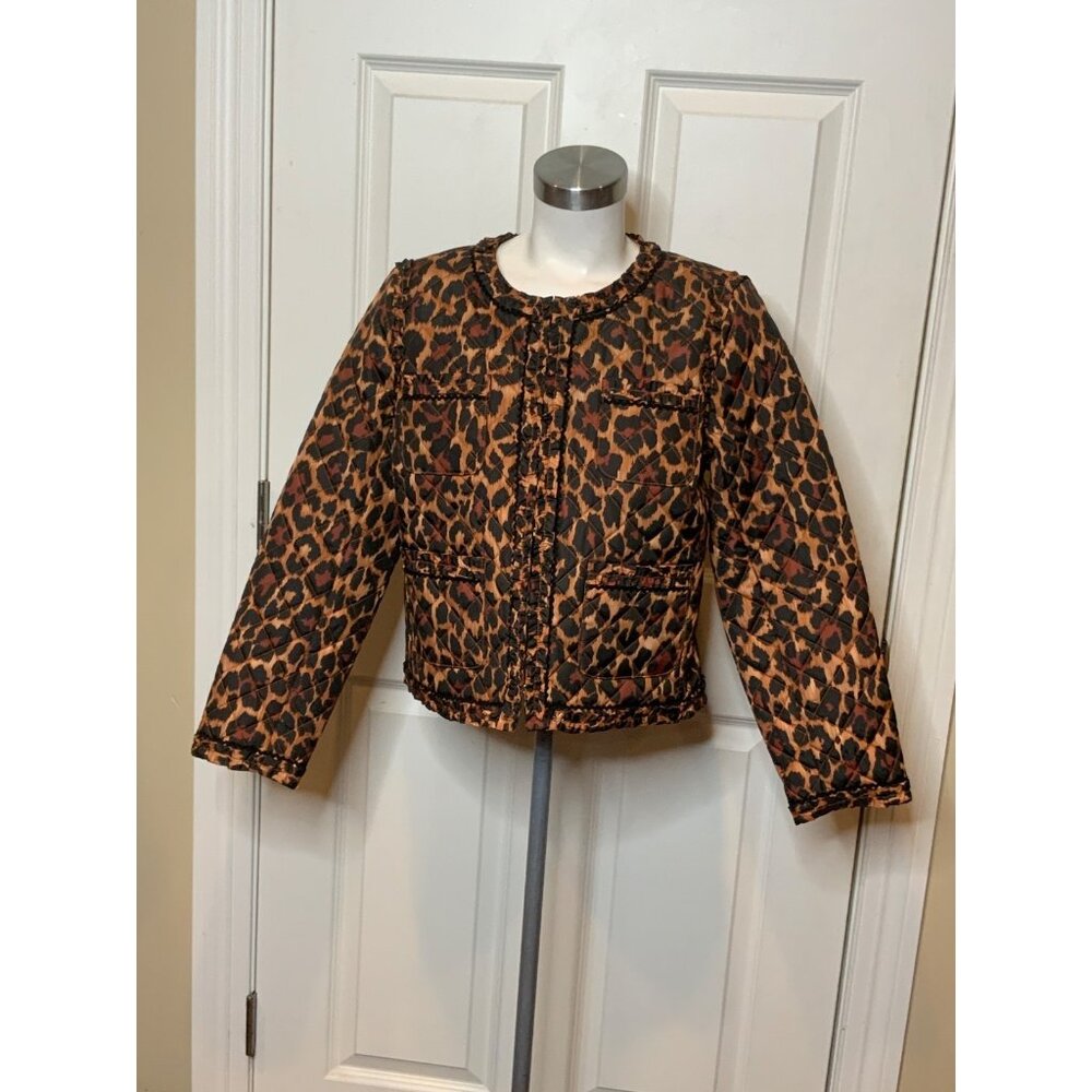 J.Crew Brown Leopard Print Quilted & Ruffle Lightweight Jacket, Size 12, NWT!